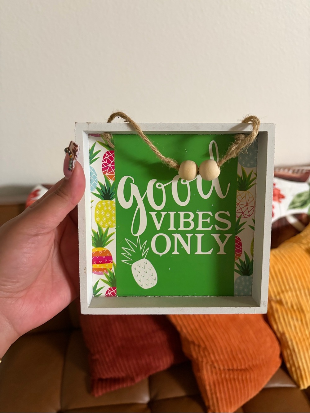 Good Vibes Only Pineapple Wall Sign - Green & White